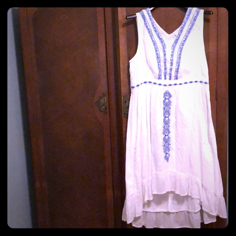 White embroidered high low summer dress, xl